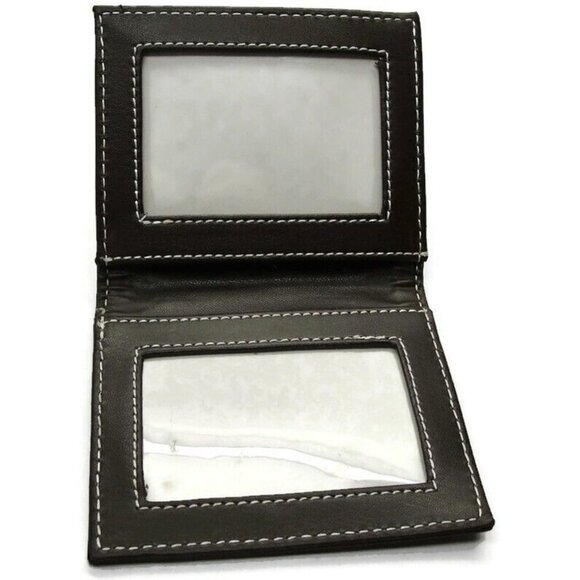 Brown Stitched Money  Leather Wallet Photo Credit Card Cash ID Holder - Picture 5 of 6
